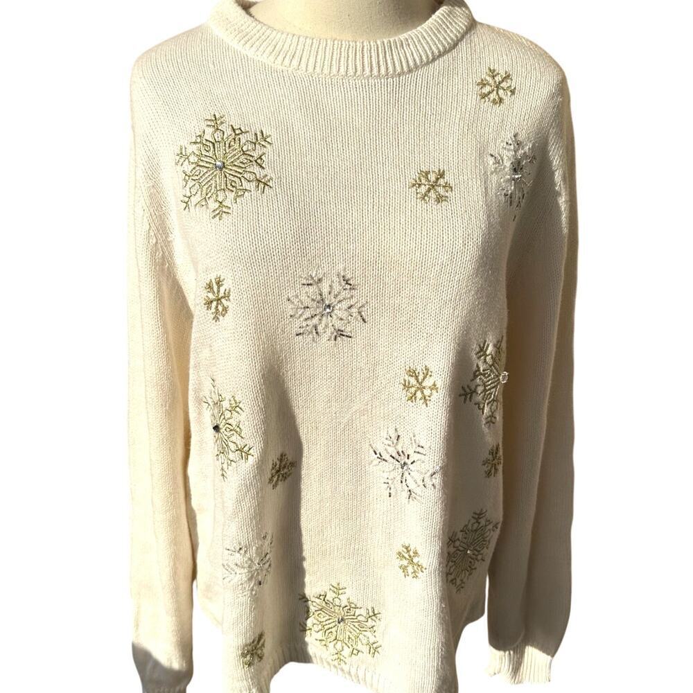 Holiday Editions Cream Sweater with Snowflake Design